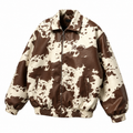 Brown and white cow-print zip-up Harrington jacket